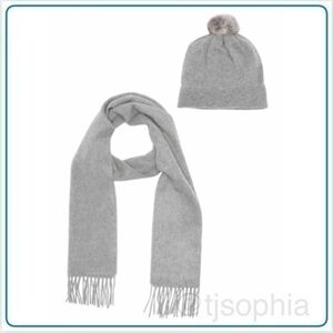 New 100% Cashmere Fur Scarf Pom Pom Beanie Gift Set (HD8)